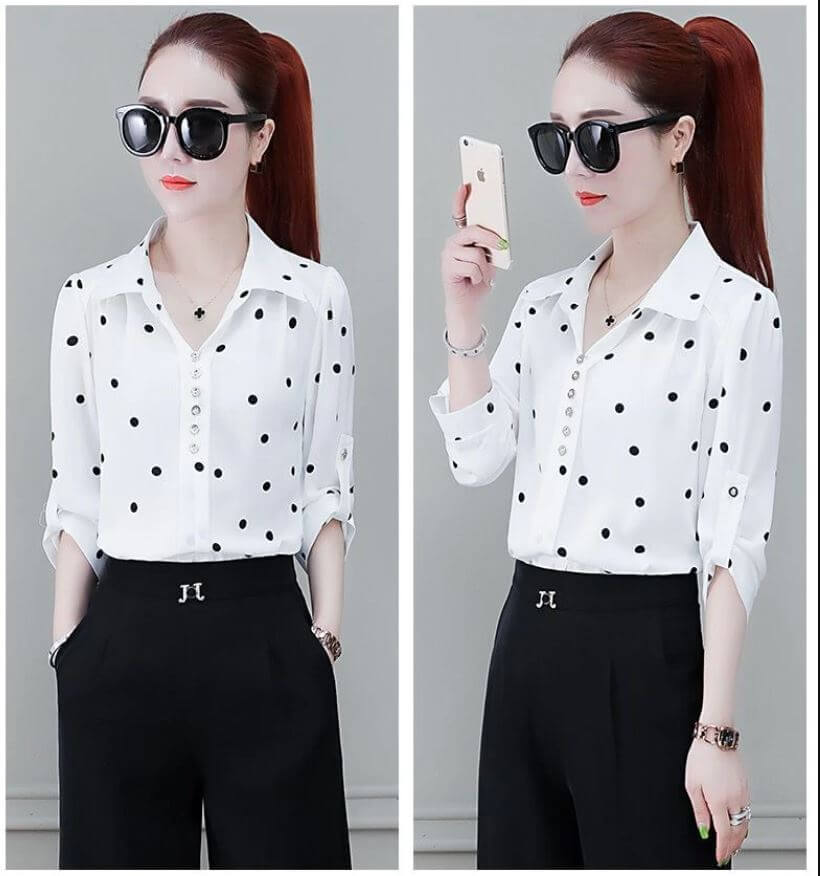 Stijlvolle dames chiffon blouse met knopen & omgeslagen kraag – Fenya