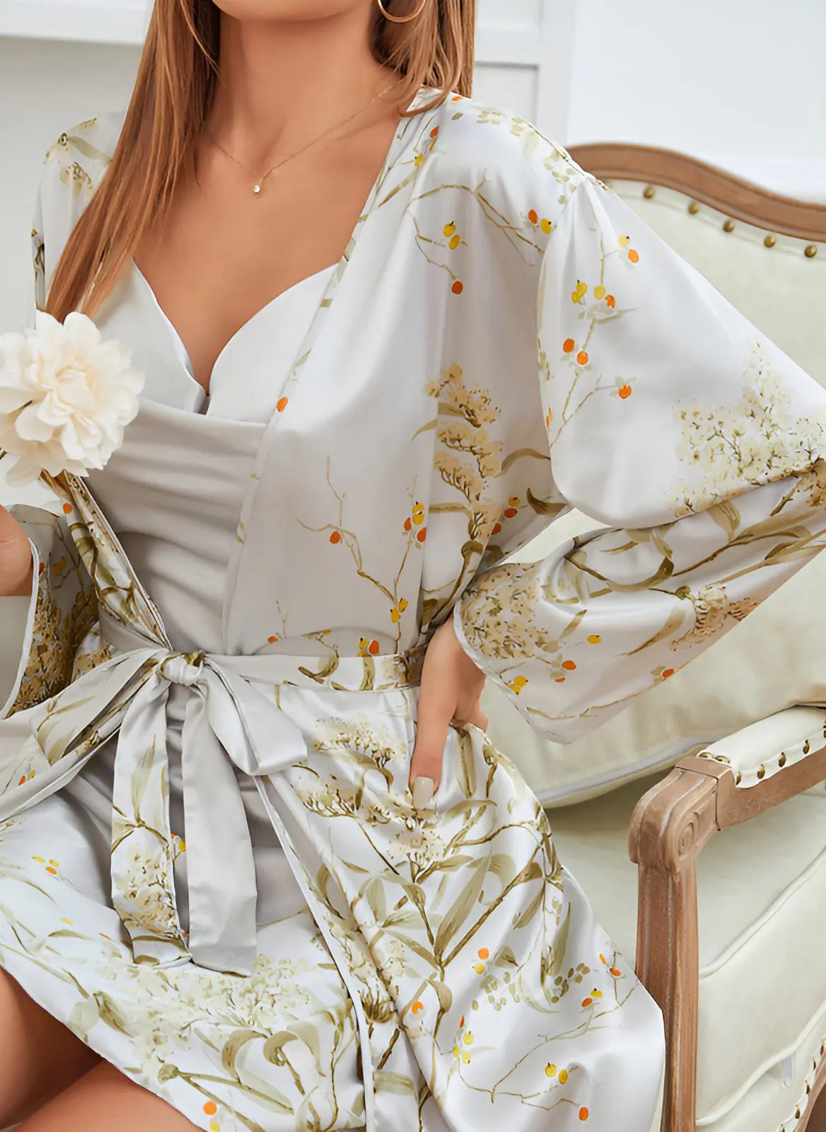 Tweedelige satijnen jurk-kimono set voor dames - Livia