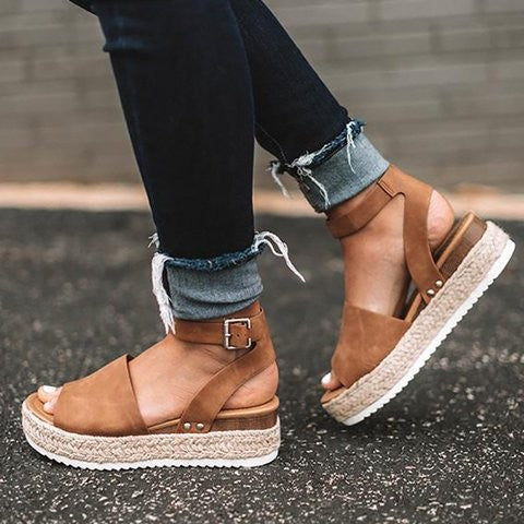 Dames Plateau Espadrille Sandalen met sleehak & bandjes – Livia