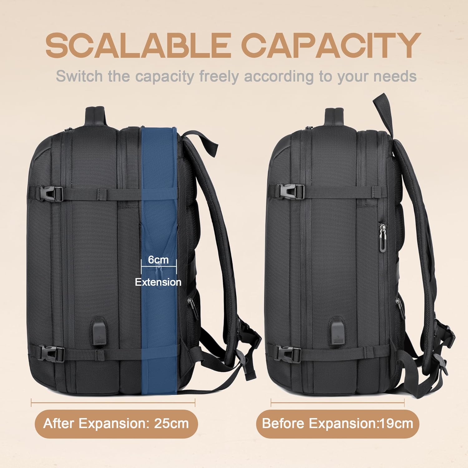 40L Uitbreidbare Waterdichte Reisrugzak met USB-poort & 17” Laptopvak – AirVoyage (1 Kopen, 1 GRATIS Actie)