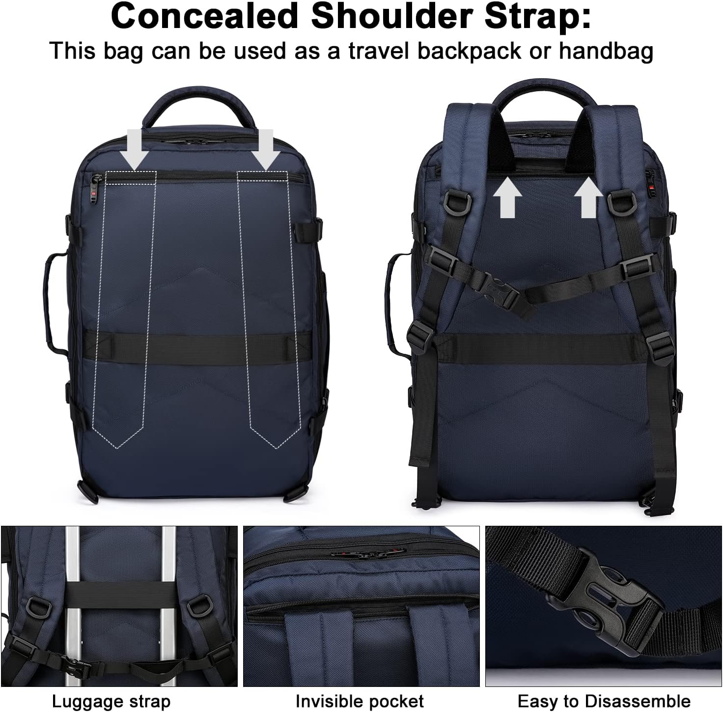 Uitbreidbare 45L–55L waterbestendige reiserugzak met 18" laptopvak