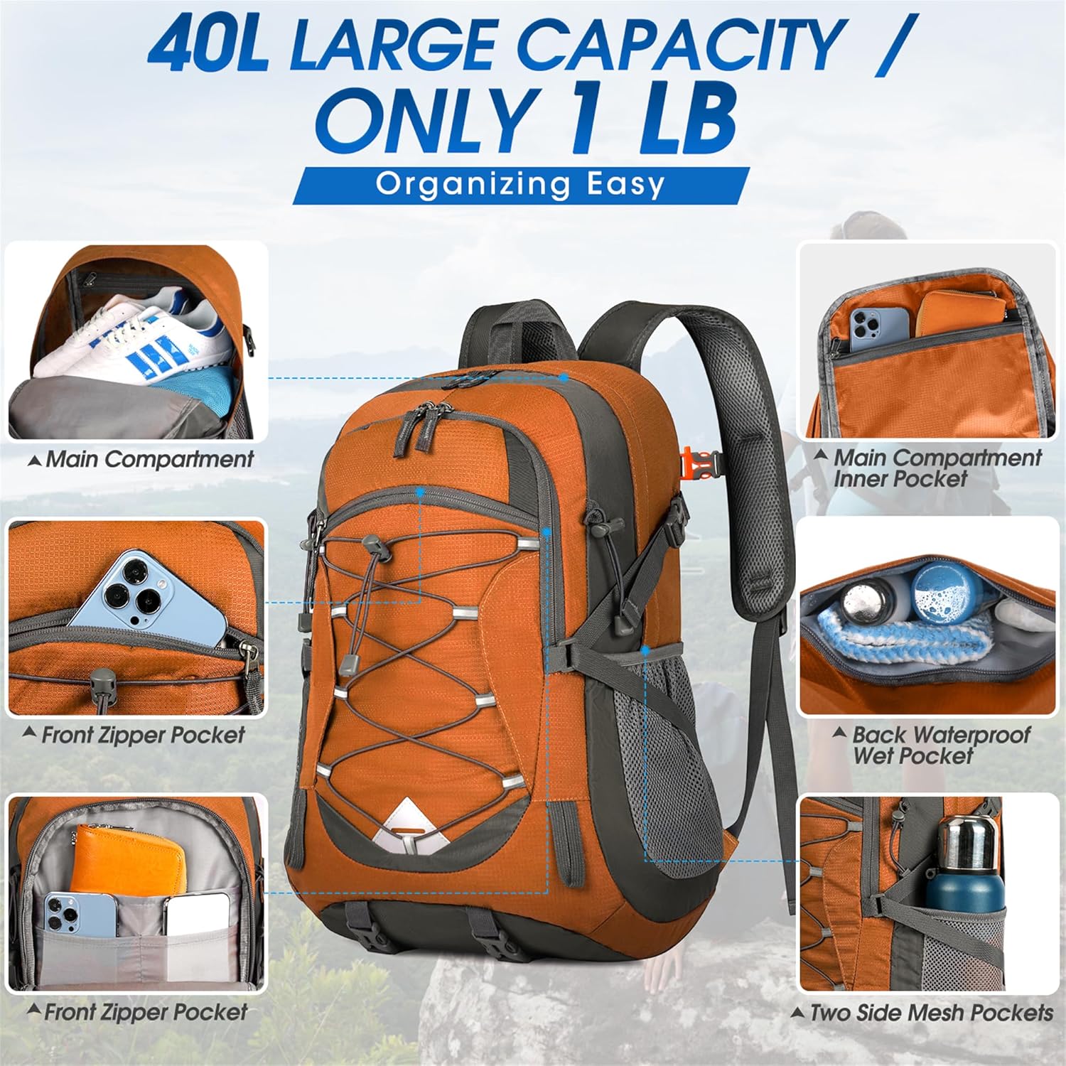 40L Waterdichte Wandel- & Kampeerrugzak – Lichtgewicht & Opvouwbaar – 1+1 GRATIS