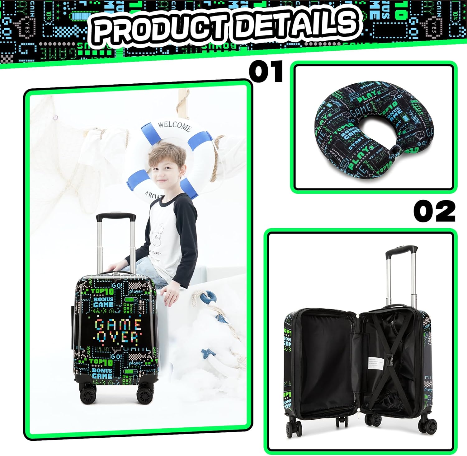 Kinder Bagage Set 5-delig met Hard Shell en Spinnerwielen – Game Day
