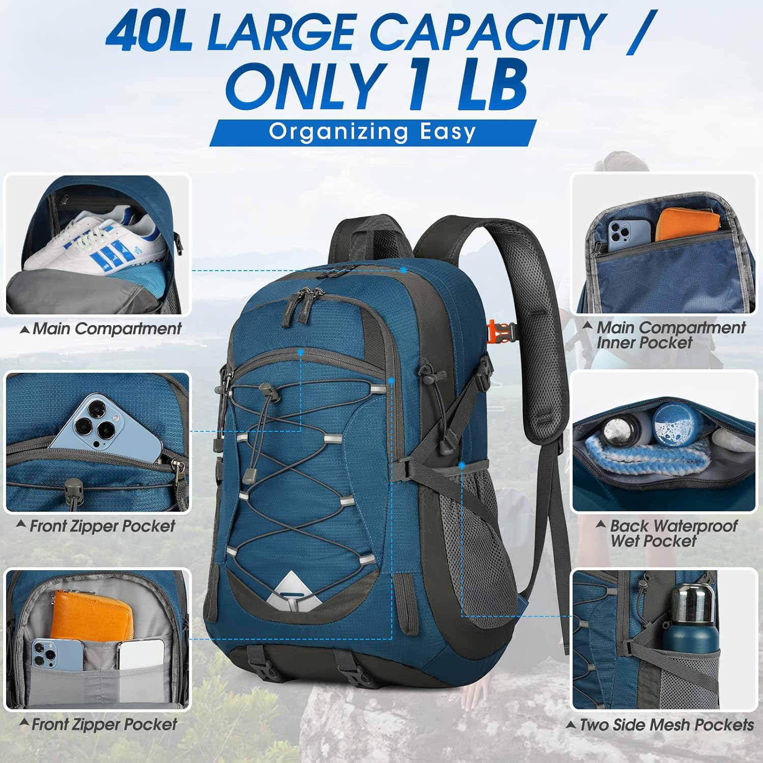 40L Waterdichte Wandel- & Kampeerrugzak – Lichtgewicht & Opvouwbaar – 1+1 GRATIS