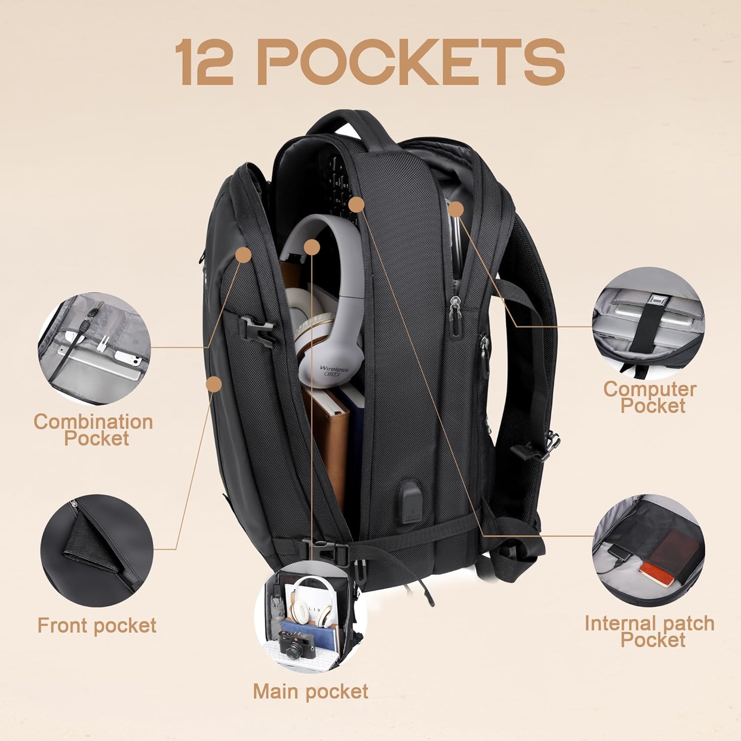 40L Uitbreidbare Waterdichte Reisrugzak met USB-poort & 17” Laptopvak – AirVoyage (1 Kopen, 1 GRATIS Actie)