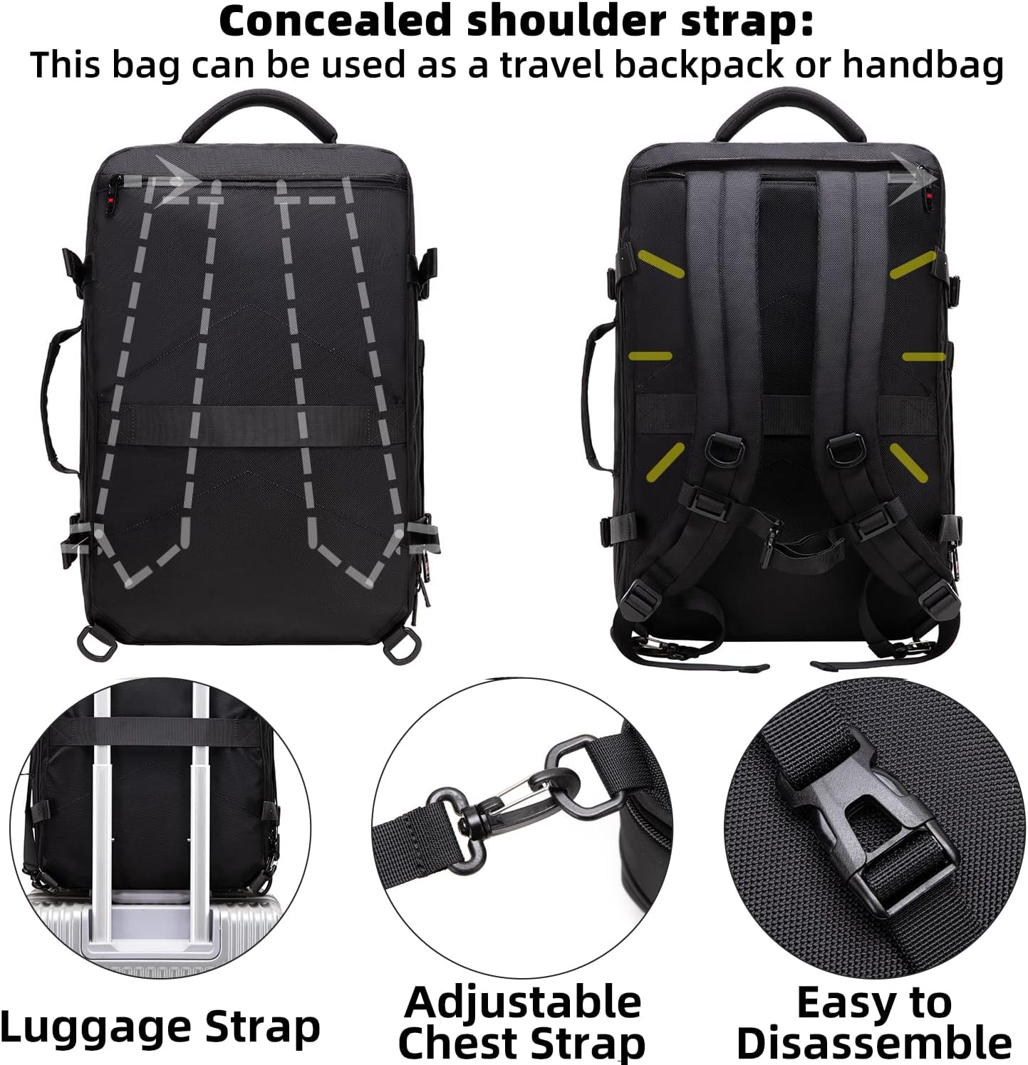 Uitbreidbare 45L–55L waterbestendige reiserugzak met 18" laptopvak