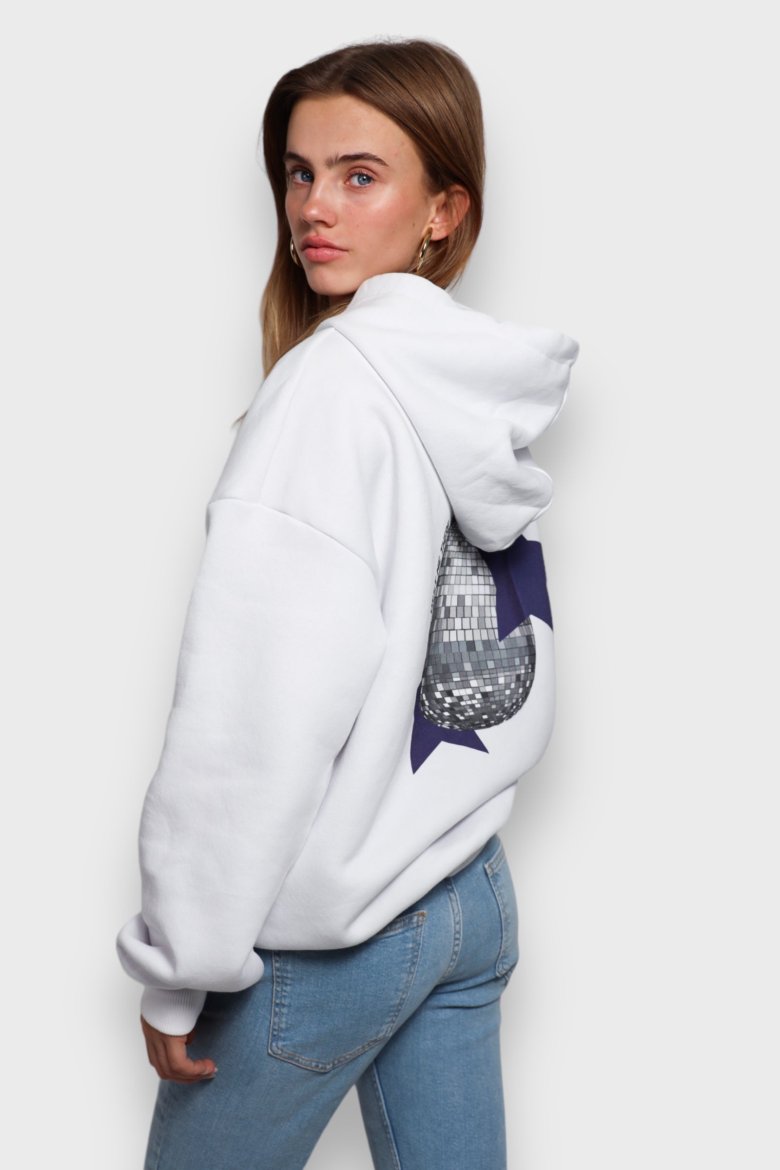 Witte Dames Hoodie met Discobalprint - BellaShine