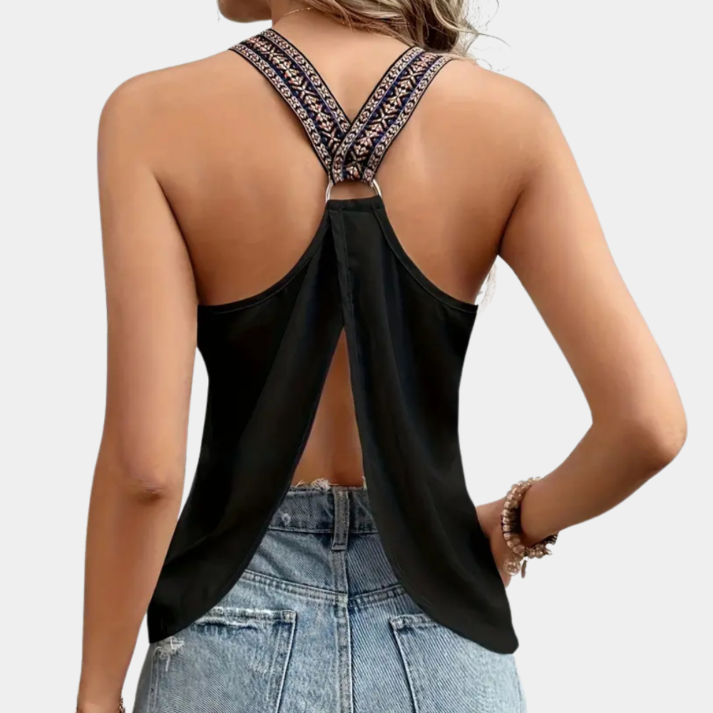 Zwarte Modieuze V-hals Top voor Dames - Noa