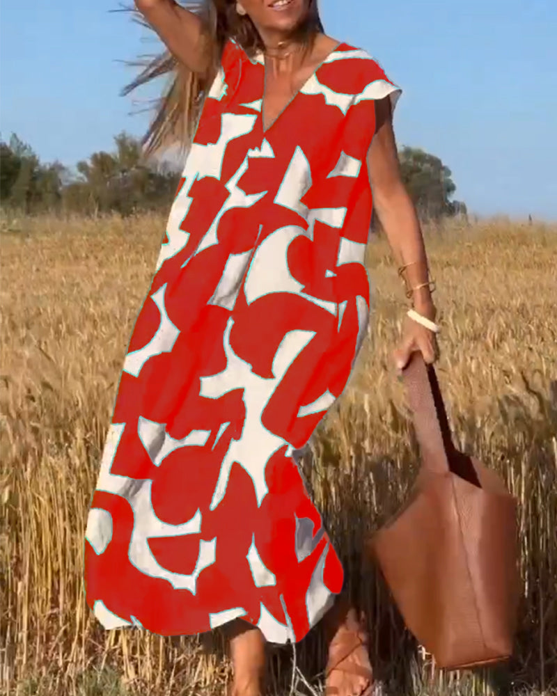 V-Hals Maxi Jurk met Print - Bella