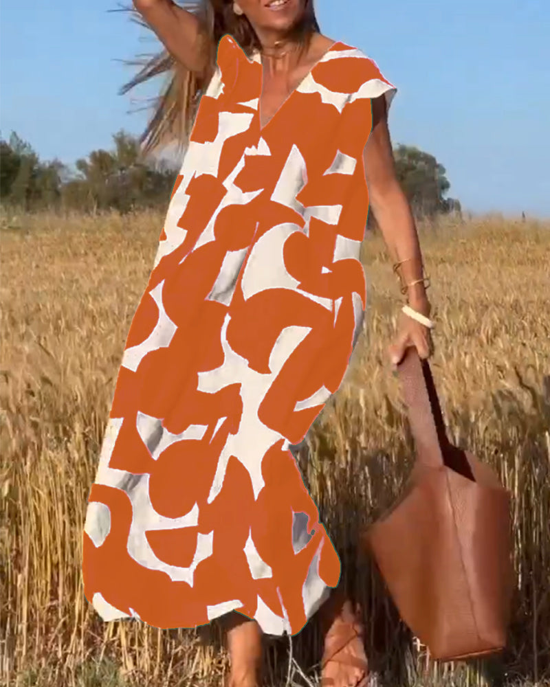 V-Hals Maxi Jurk met Print - Bella