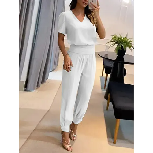 Trendy dames jumpsuit met korte mouwen en wijde pijpen - Alina