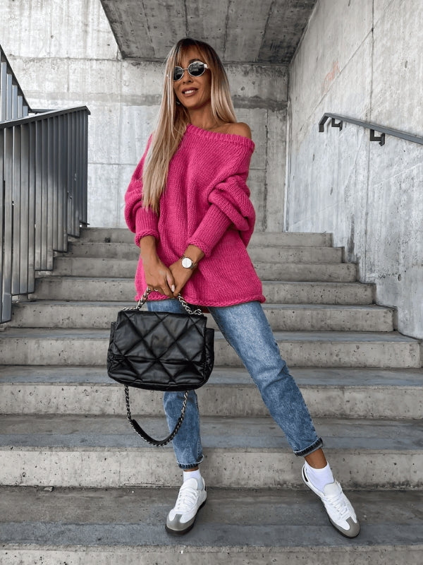 Gelaagde gebreide damestrui met off-shoulder design - Amira