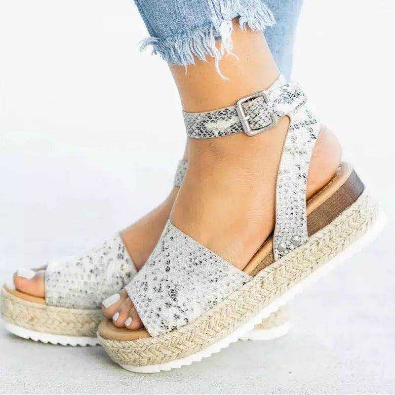 Dames Plateau Espadrille Sandalen met sleehak & bandjes – Livia