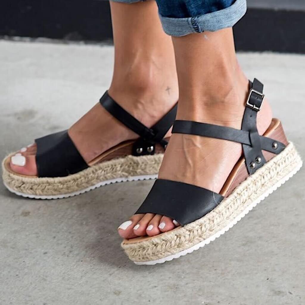 Dames Plateau Espadrille Sandalen met sleehak & bandjes – Livia