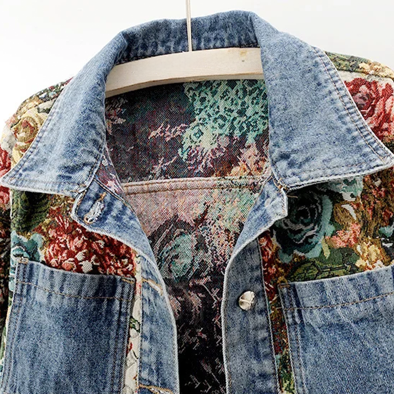 Trendy Bloemen Denim Jack voor Dames - Amaline