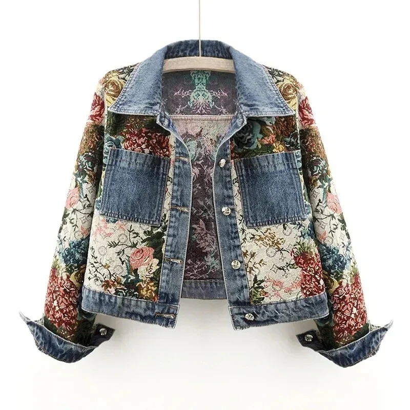 Trendy Bloemen Denim Jack voor Dames - Amaline