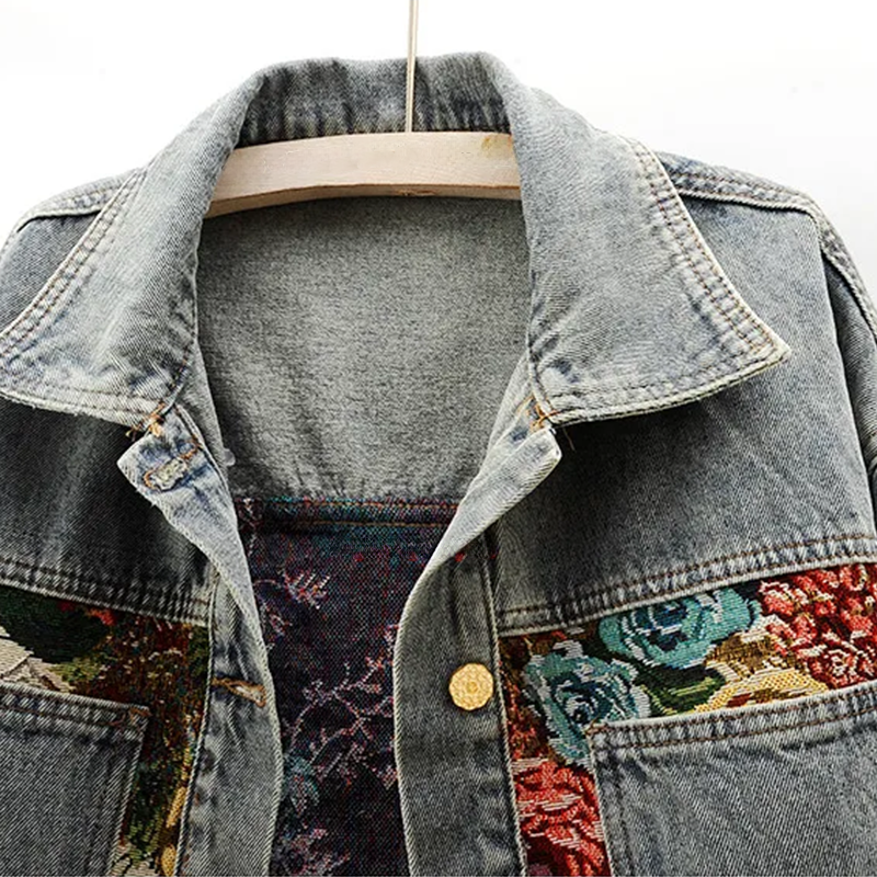 Trendy Bloemen Denim Jack voor Dames - Amaline