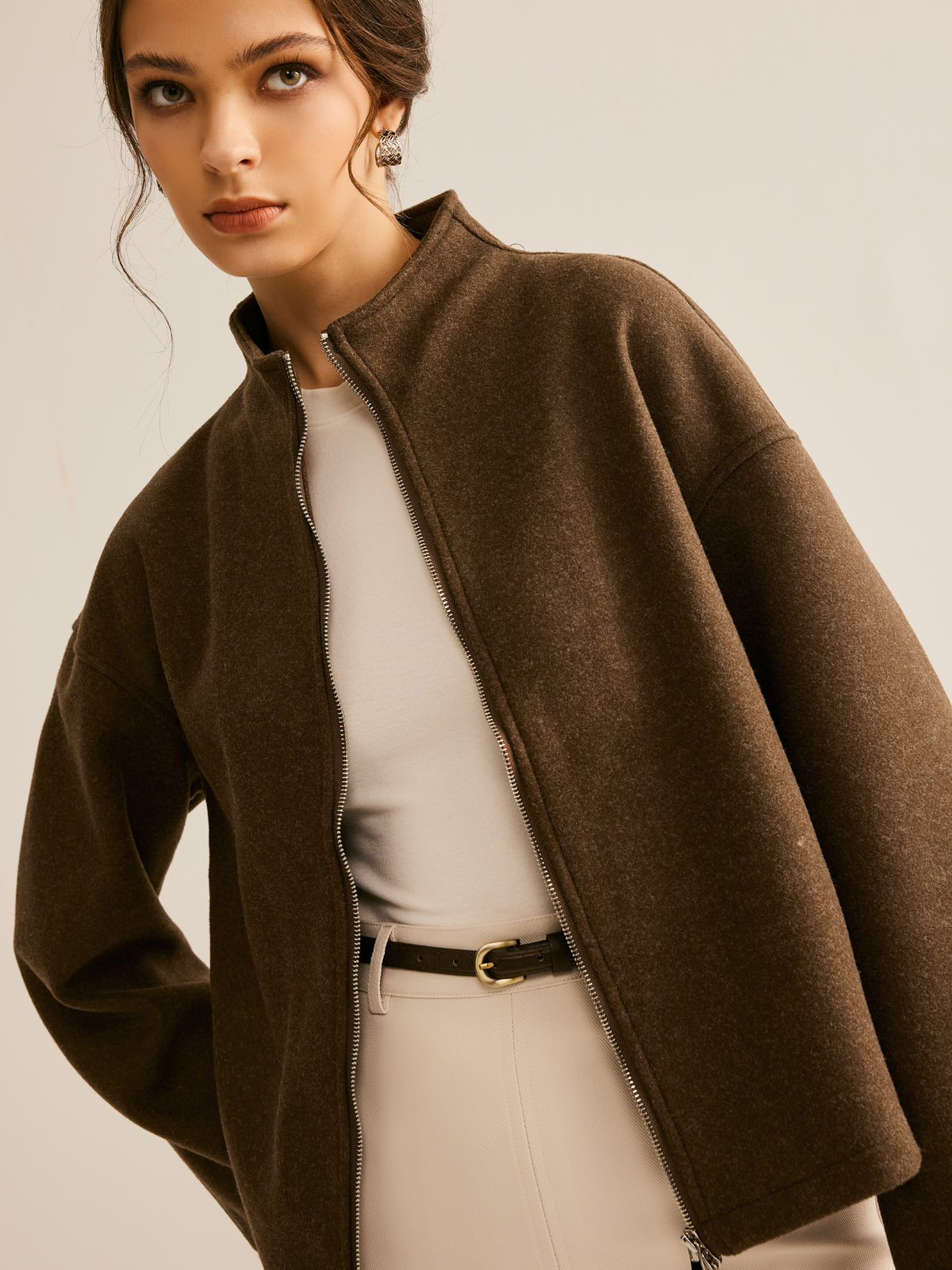Bruine Zipper Jas voor Dames - Elena