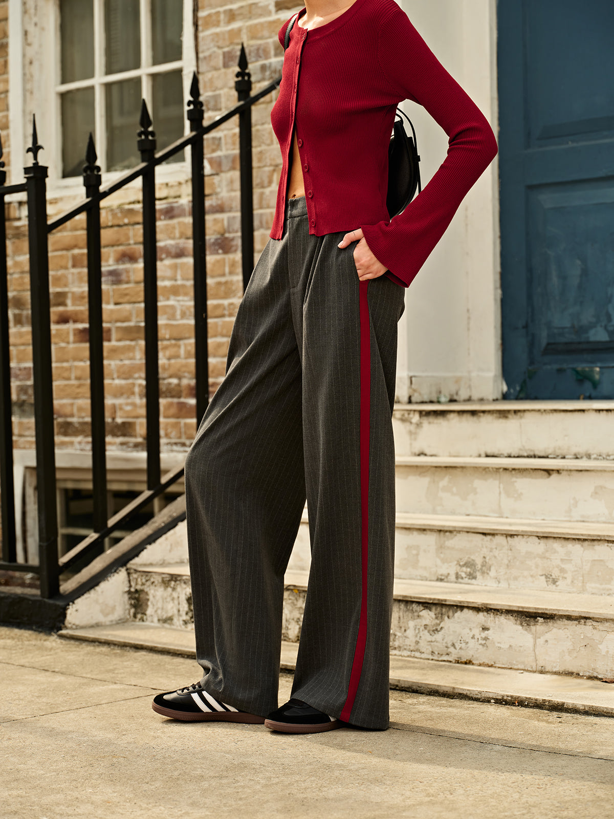 Trendy Krijtstreep High-Waist Broek - Liora