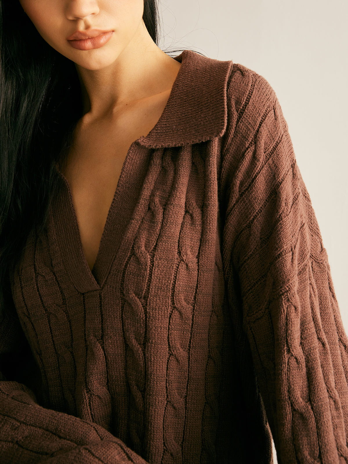 Bruine Trui met V-Hals voor Dames - Sienna