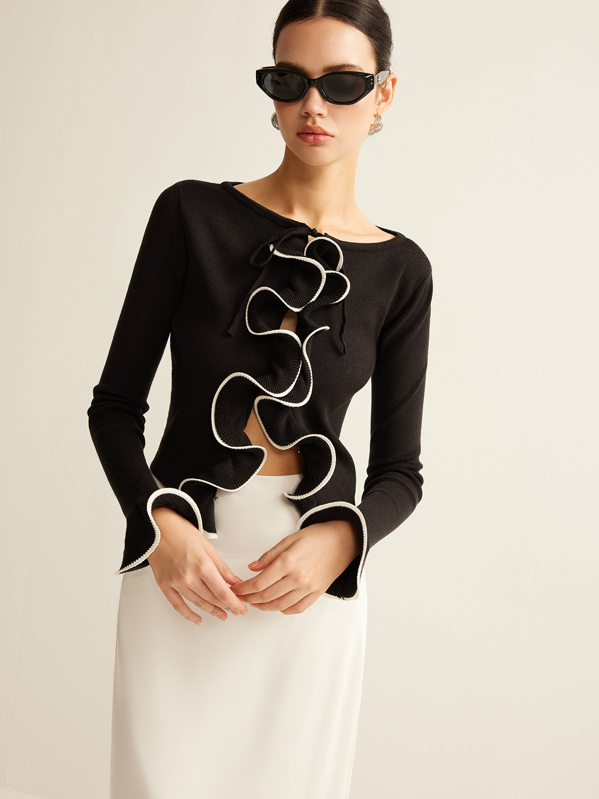 Zwarte Skinny Ruffle Cardigan voor Dames - Isabella