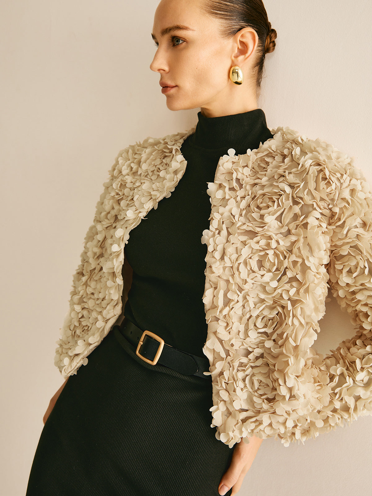 Beige Crew Neck Blazer voor Dames - Olivia