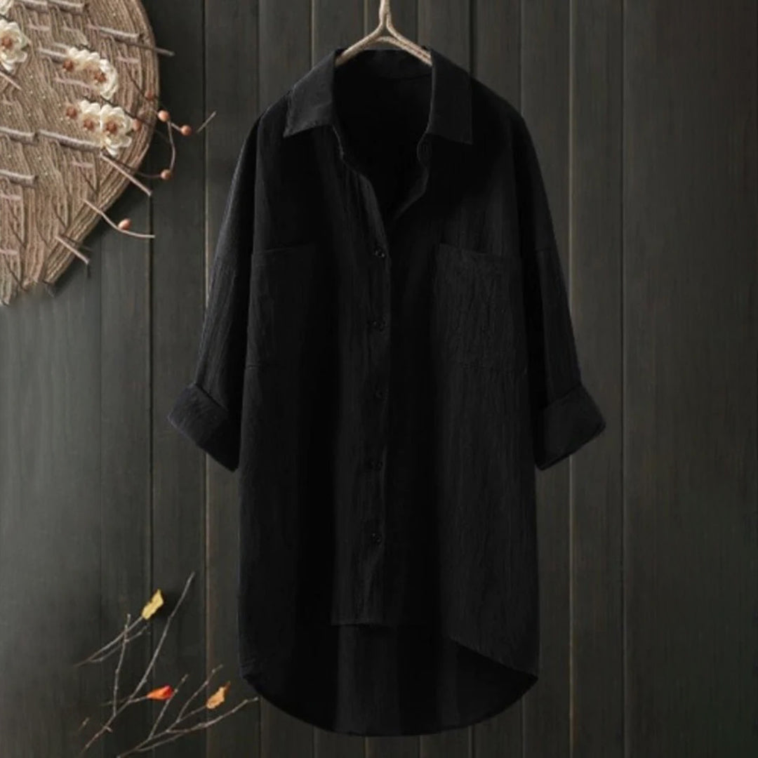 Luchtige Damesblouse met Lange Mouwen en Voorzakken – Selene