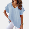 Luchtige V-hals linnenblouse met losse pasvorm – Mailin