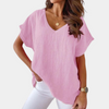 Luchtige V-hals linnenblouse met losse pasvorm – Mailin