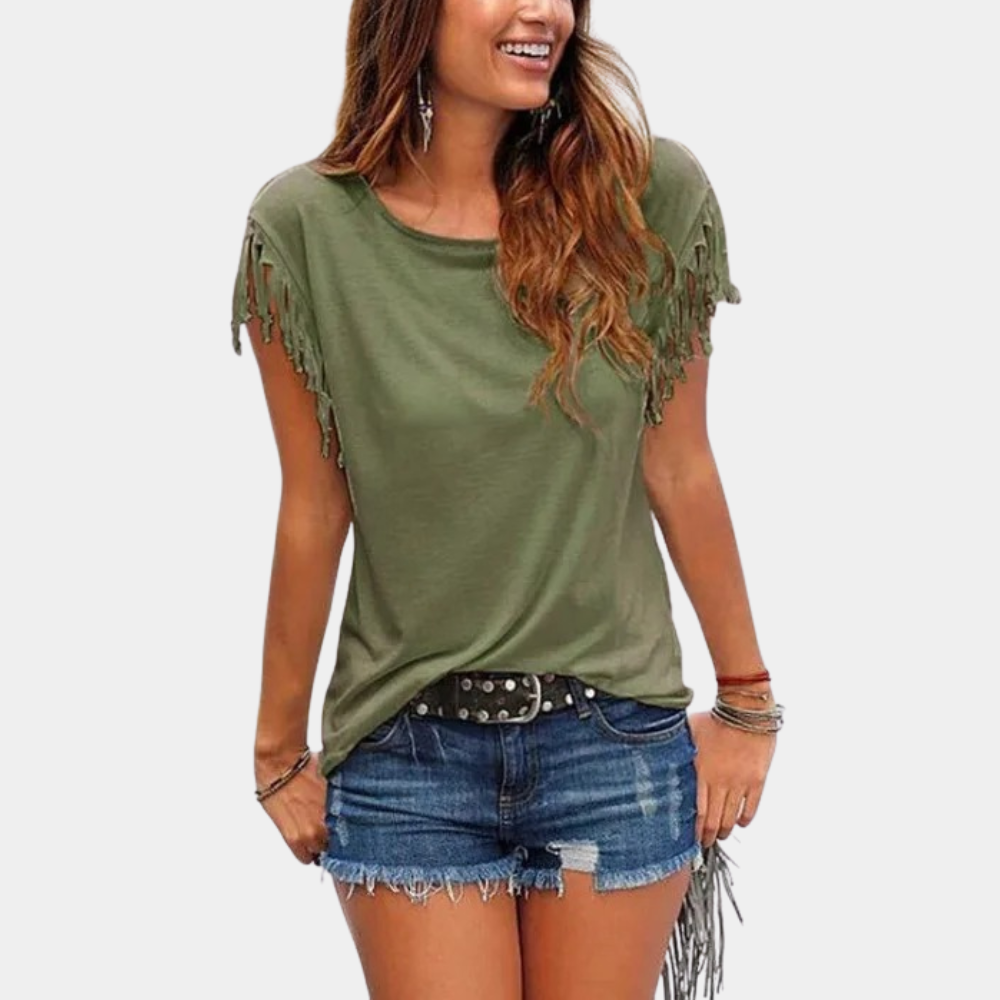 Fransig zomerse T-shirt met een losse pasvorm - Mila