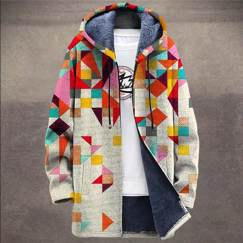 Retro Herenjas met Colorblock Print en Capuchon – Eliano