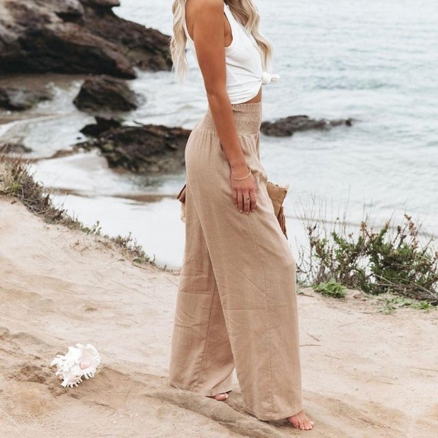 Luchtige dames linnenbroek met wijde pijpen – Liv
