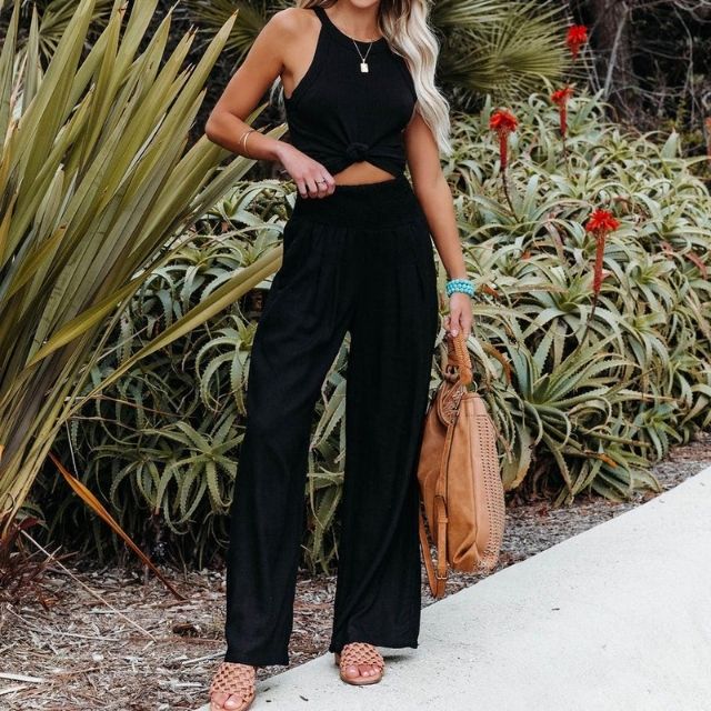 Luchtige dames linnenbroek met wijde pijpen – Liv