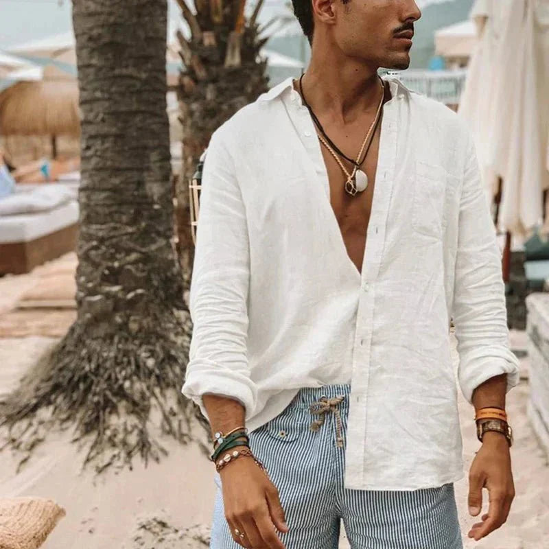 Licht heren zomer overhemd van een linnen-katoenmix - Felix