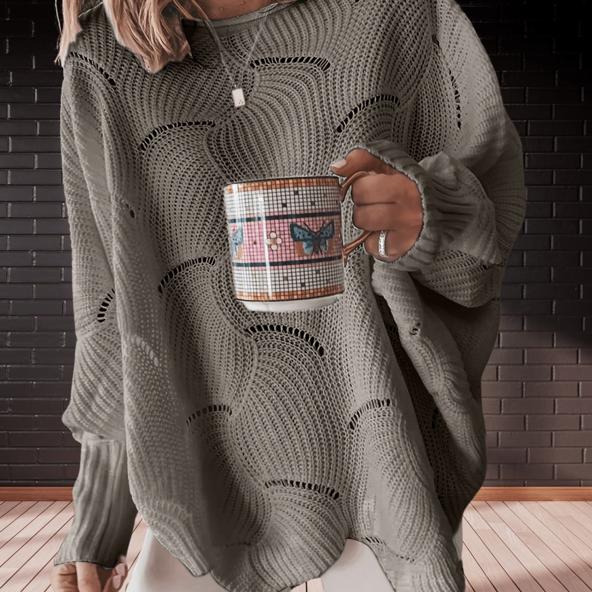 Dames herfsttrui van ribstof met asymmetrische zoom – Annelie