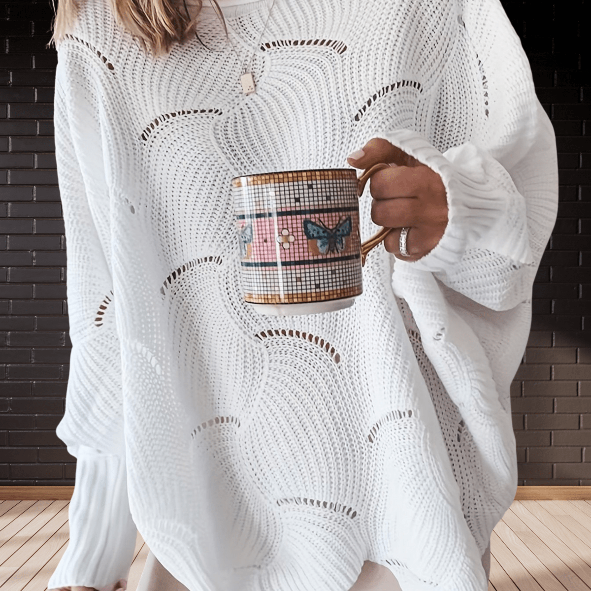 Dames herfsttrui van ribstof met asymmetrische zoom – Annelie