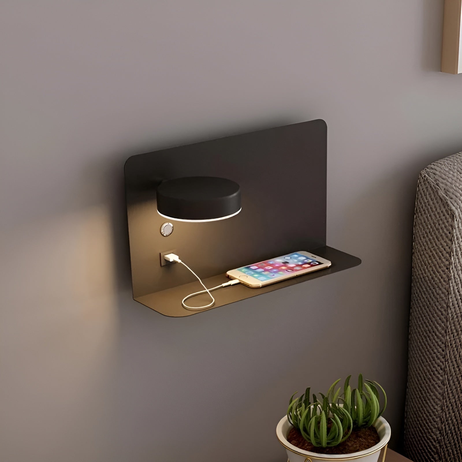 LED Wandlamp met USB-Oplader en Schakelaar - GlowPort