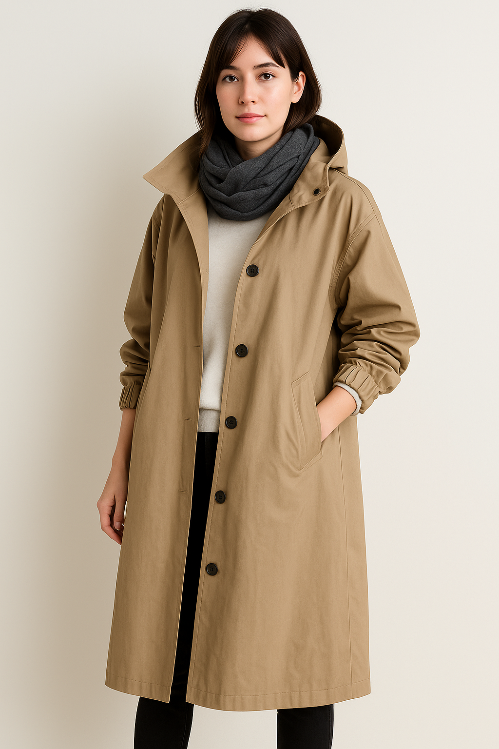 Lange Dames Trenchcoat met Capuchon – Ranya