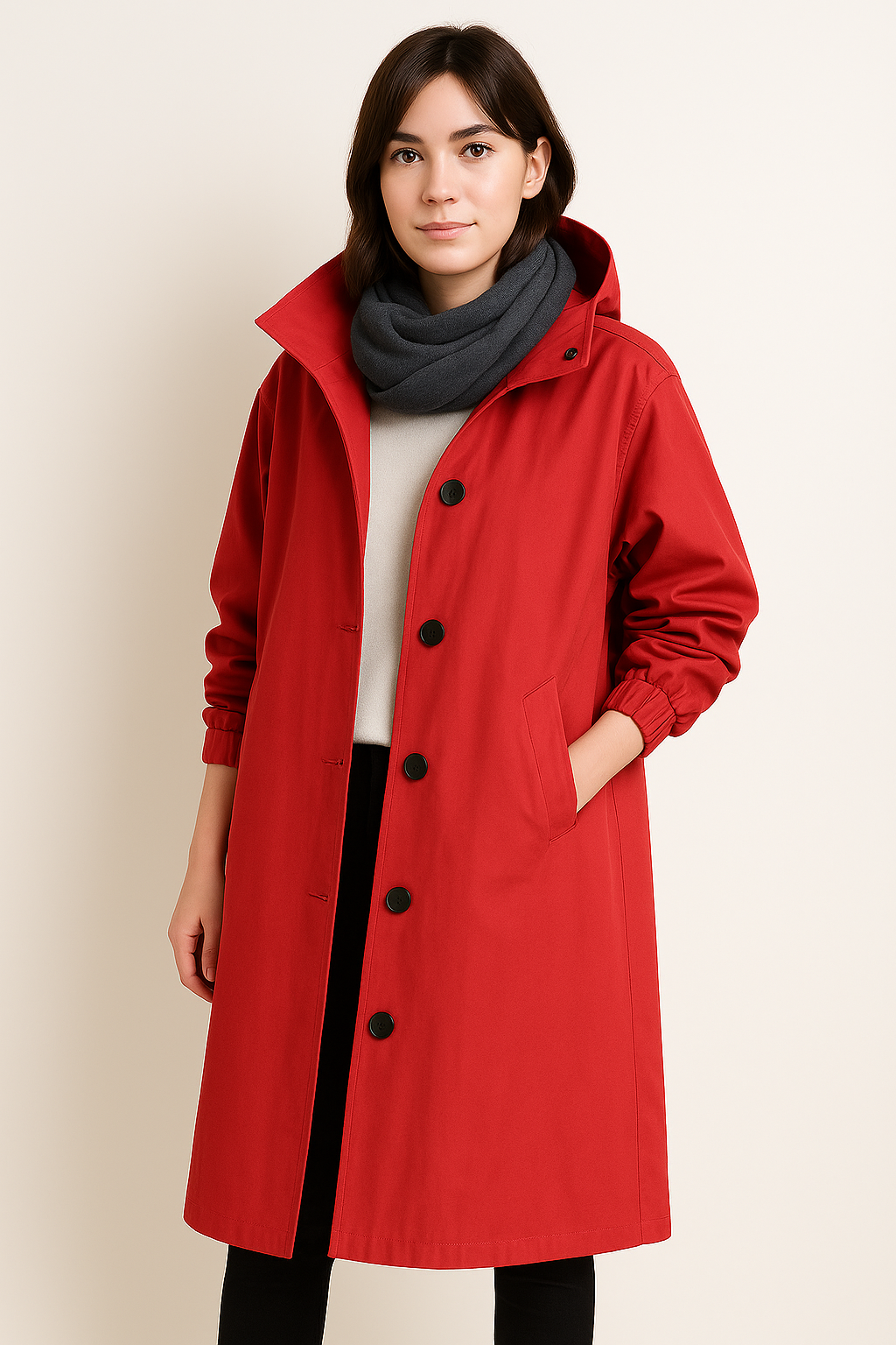 Lange Dames Trenchcoat met Capuchon – Ranya