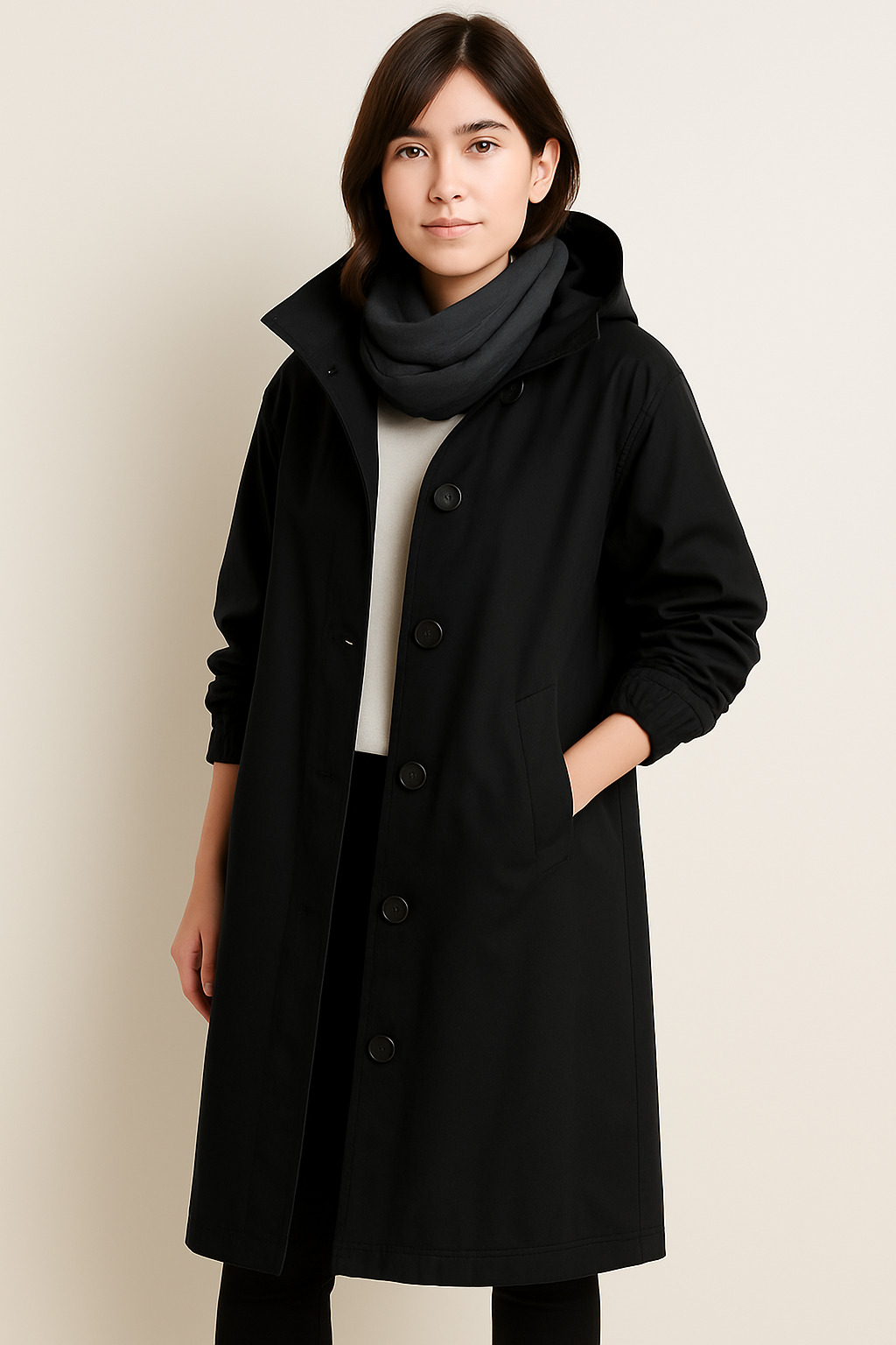 Lange Dames Trenchcoat met Capuchon – Ranya