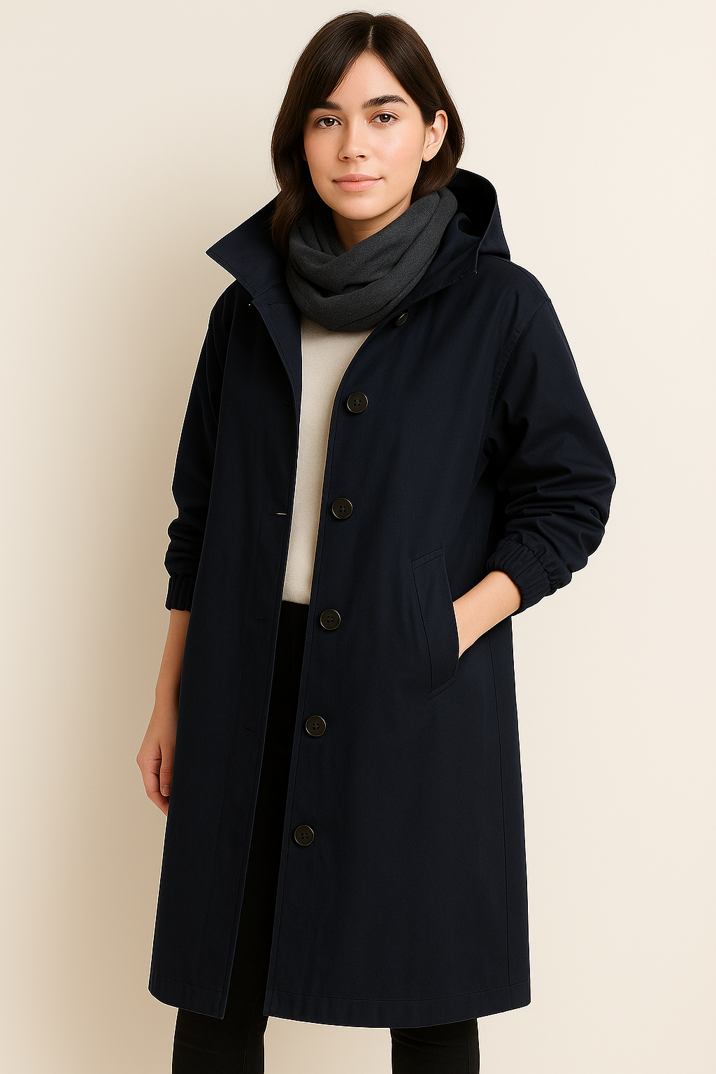 Lange Dames Trenchcoat met Capuchon – Ranya