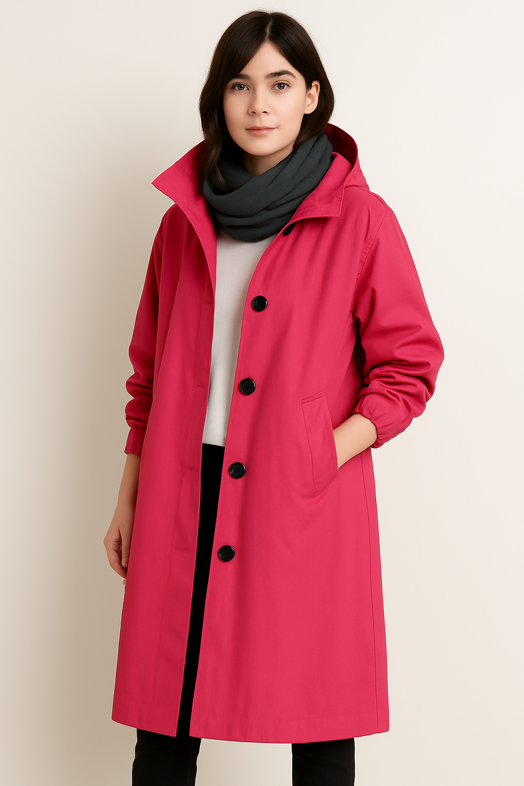 Lange Dames Trenchcoat met Capuchon – Ranya