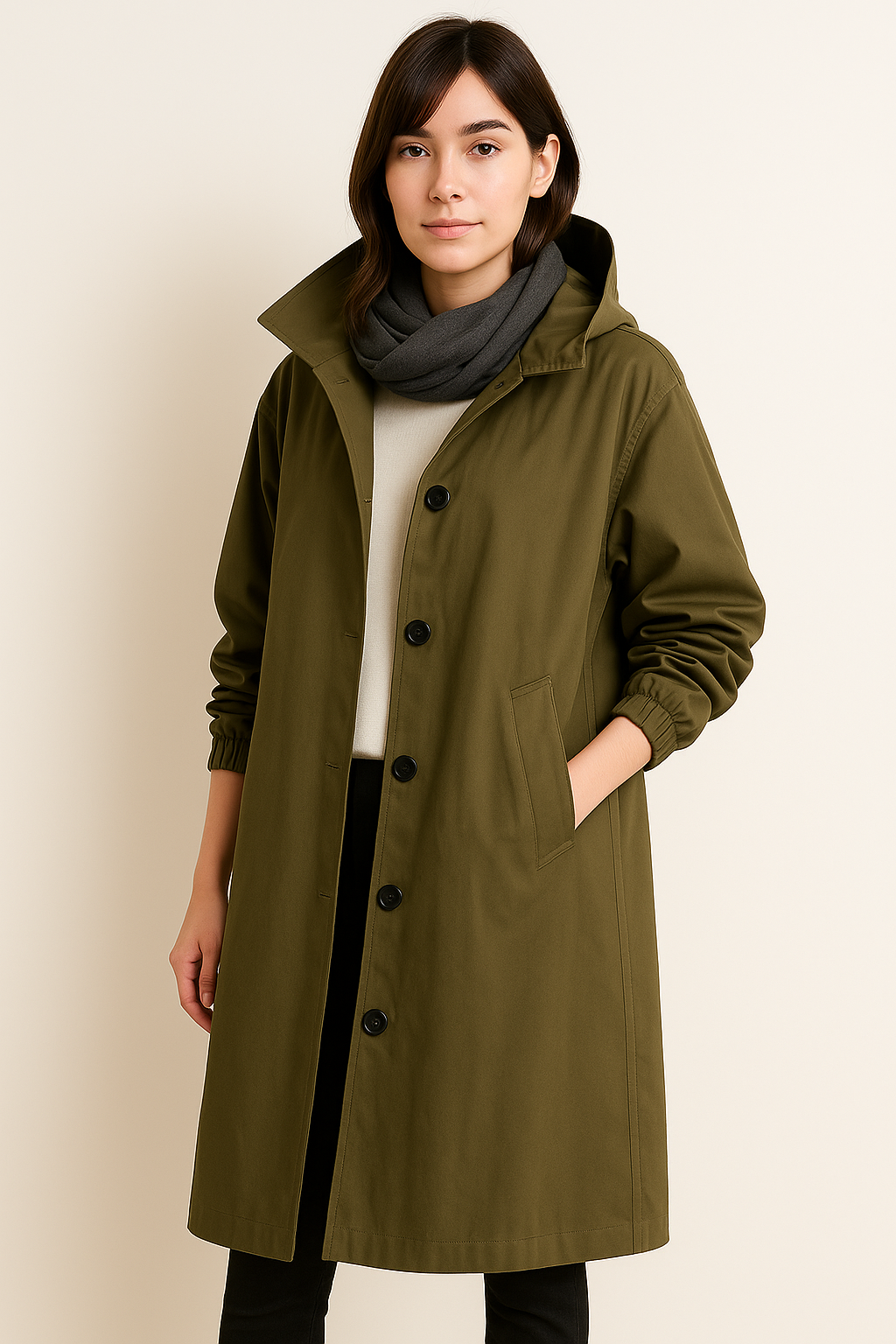 Lange Dames Trenchcoat met Capuchon – Ranya