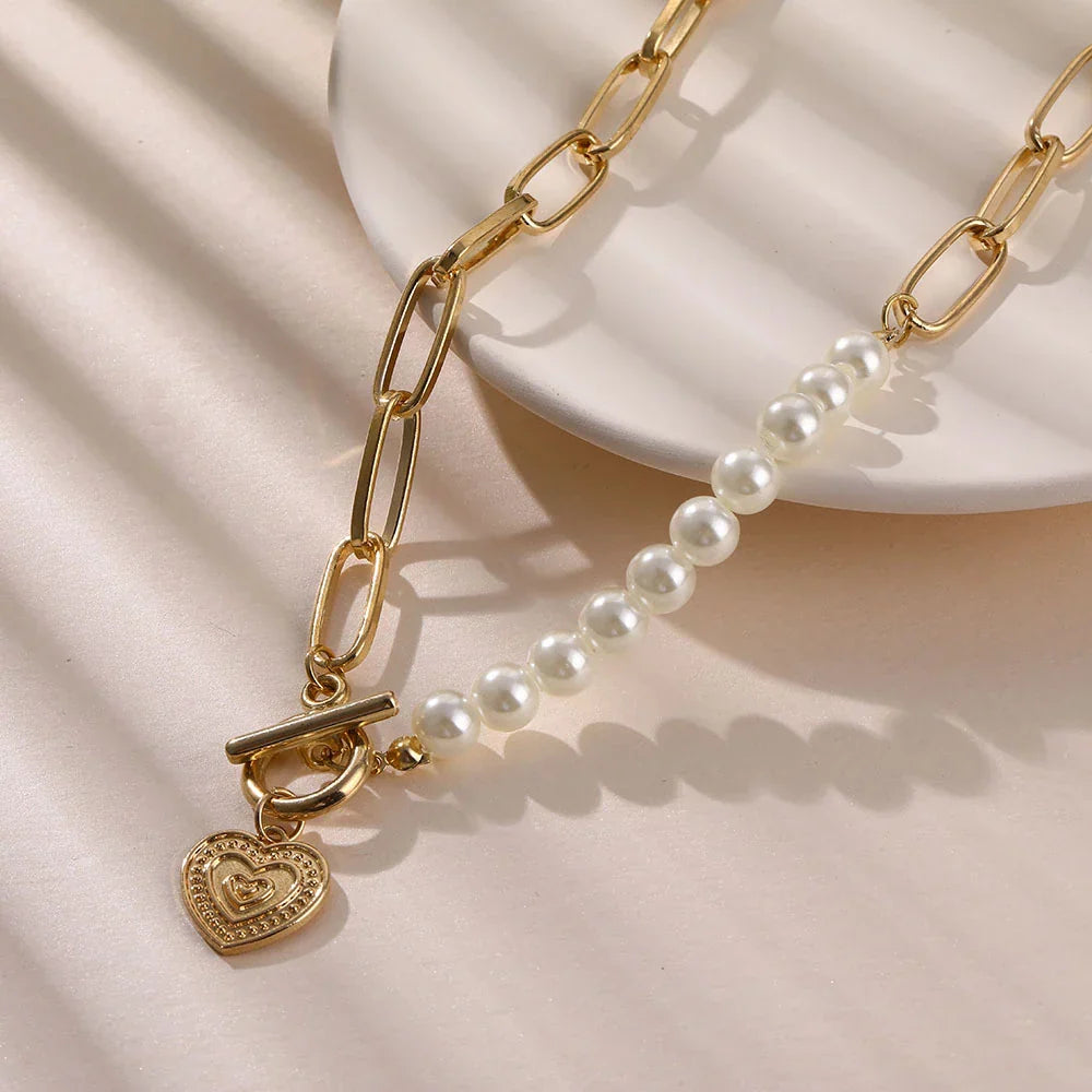 Gouden Hartketting met Parelaccenten - Veerle