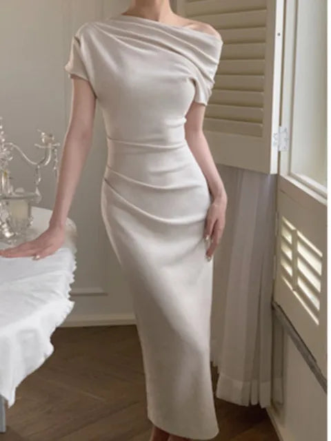 Trendy Bodycon Maxi Jurk met Off-Shoulder – Valentina