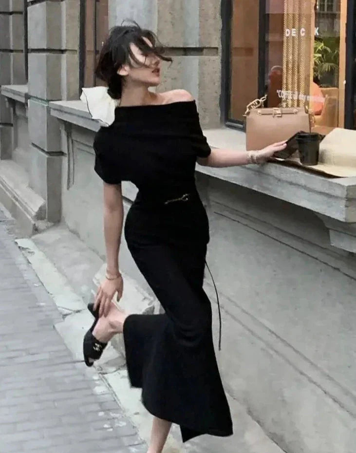 Trendy Bodycon Maxi Jurk met Off-Shoulder – Valentina