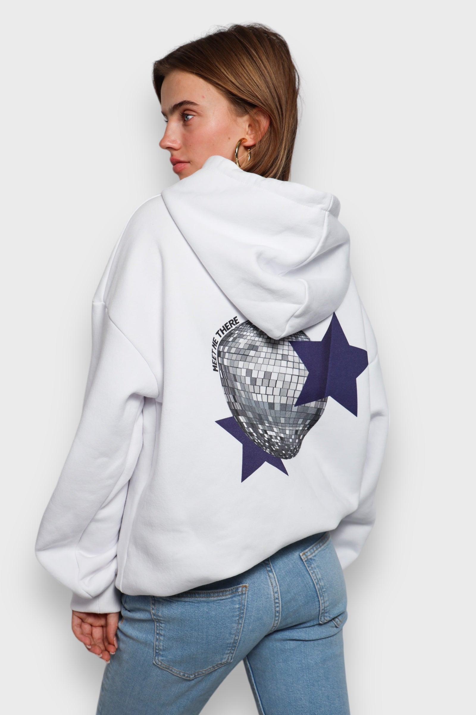 Witte Dames Hoodie met Discobalprint - BellaShine