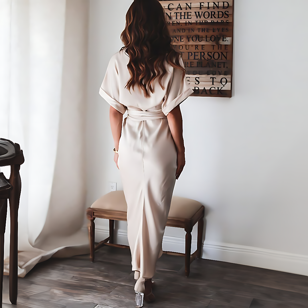 Maxi Jurk met Ruches en V-Hals - Elina