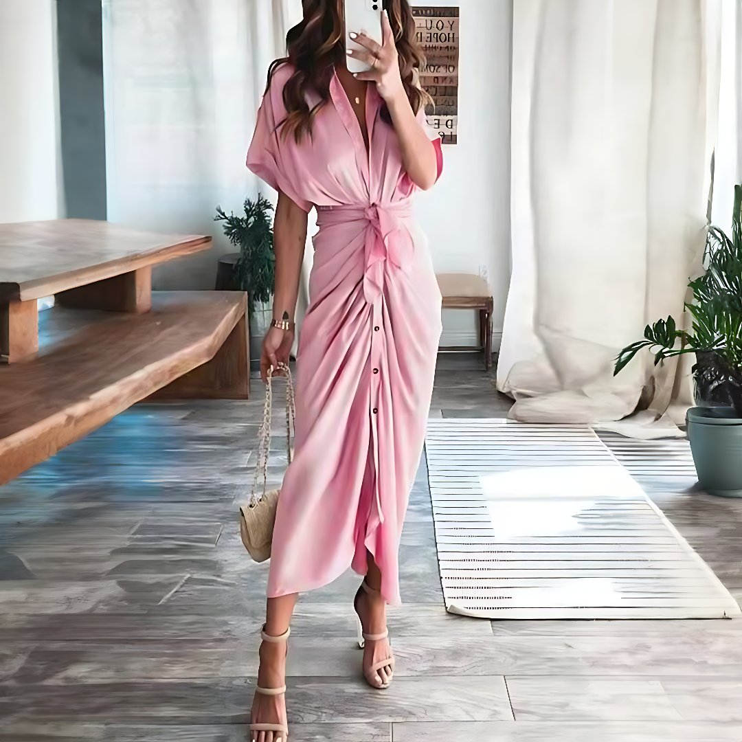 Maxi Jurk met Ruches en V-Hals - Elina