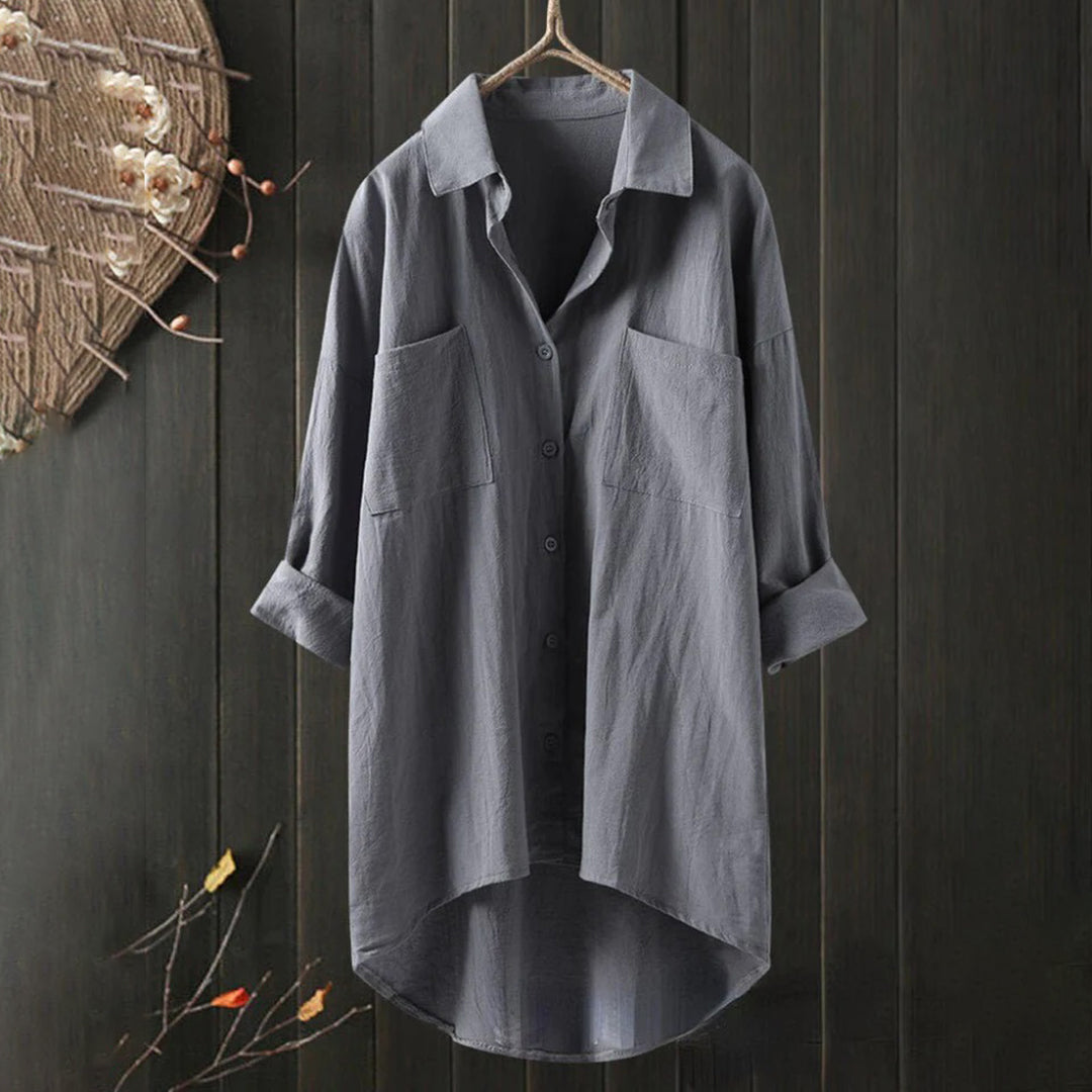 Luchtige Damesblouse met Lange Mouwen en Voorzakken – Selene